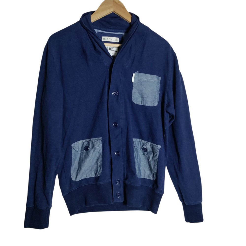 Marc Ecko Cut & Sew Mens Navy Blue Button Front‎ Cardigan Sweater Jacket Small